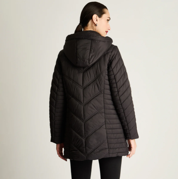 PARKA LARGA CON CIERRE FRONTAL Y GORRO